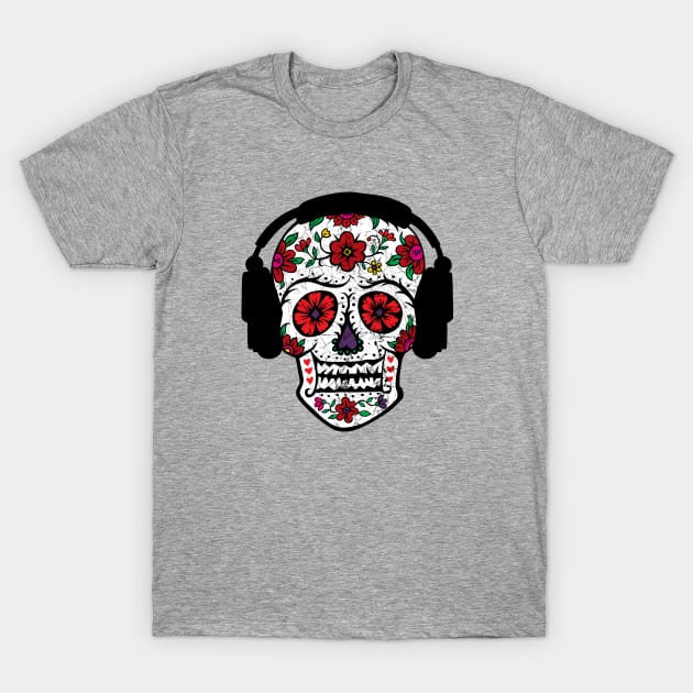 Sugar Skull Headphones T-Shirt by Andibird